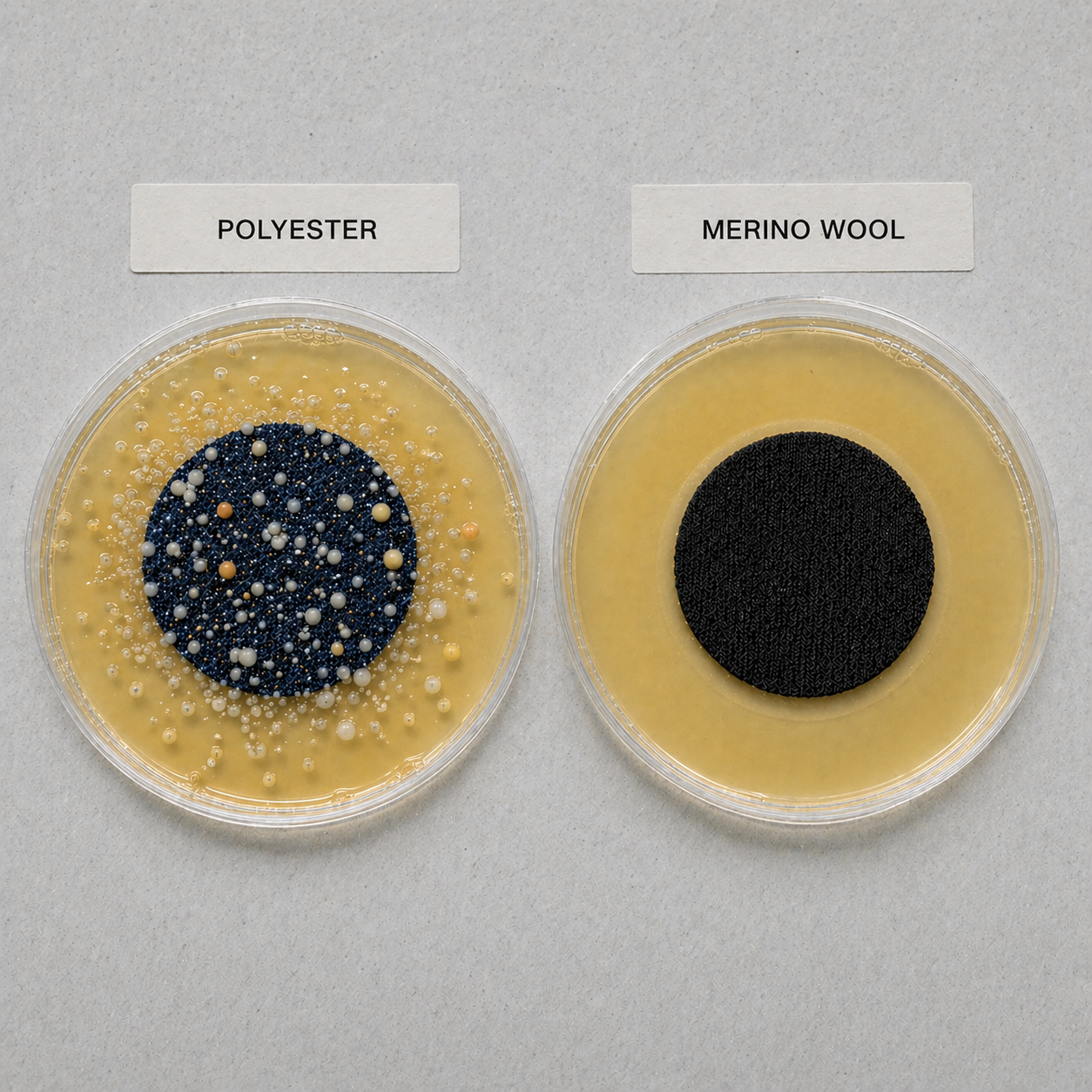 Polyester Holds Bacteria. Merino Kills It.